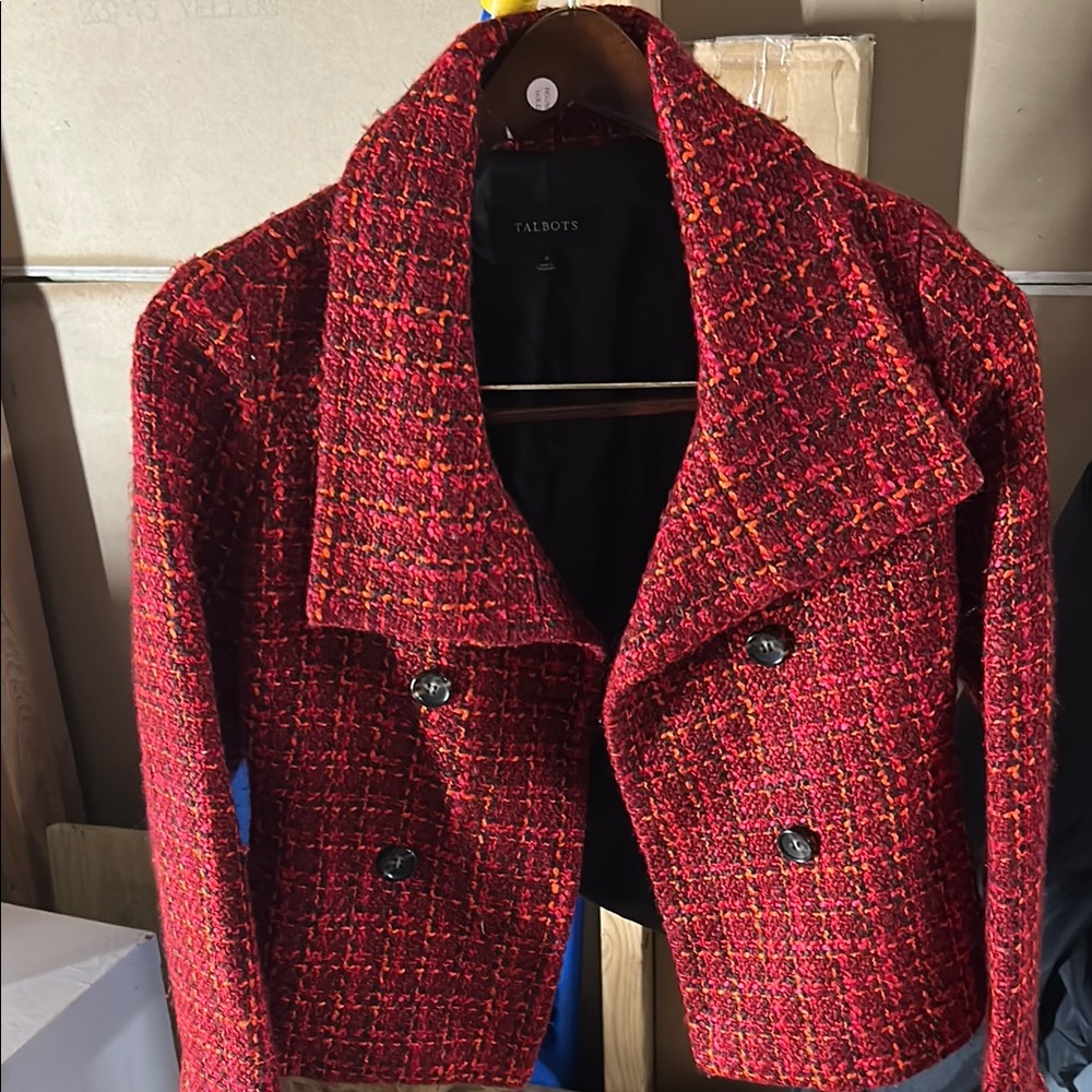 Talbots Red Tweed Blazer with Classic Boucle Texture